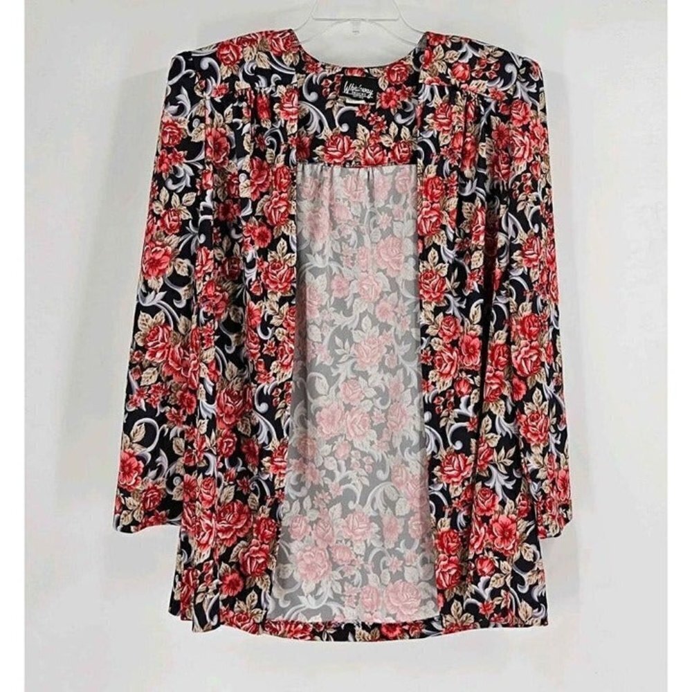 Vintage Whirlaway Frocks Lightweight Floral Padded Shoulder Open Front Top 20W